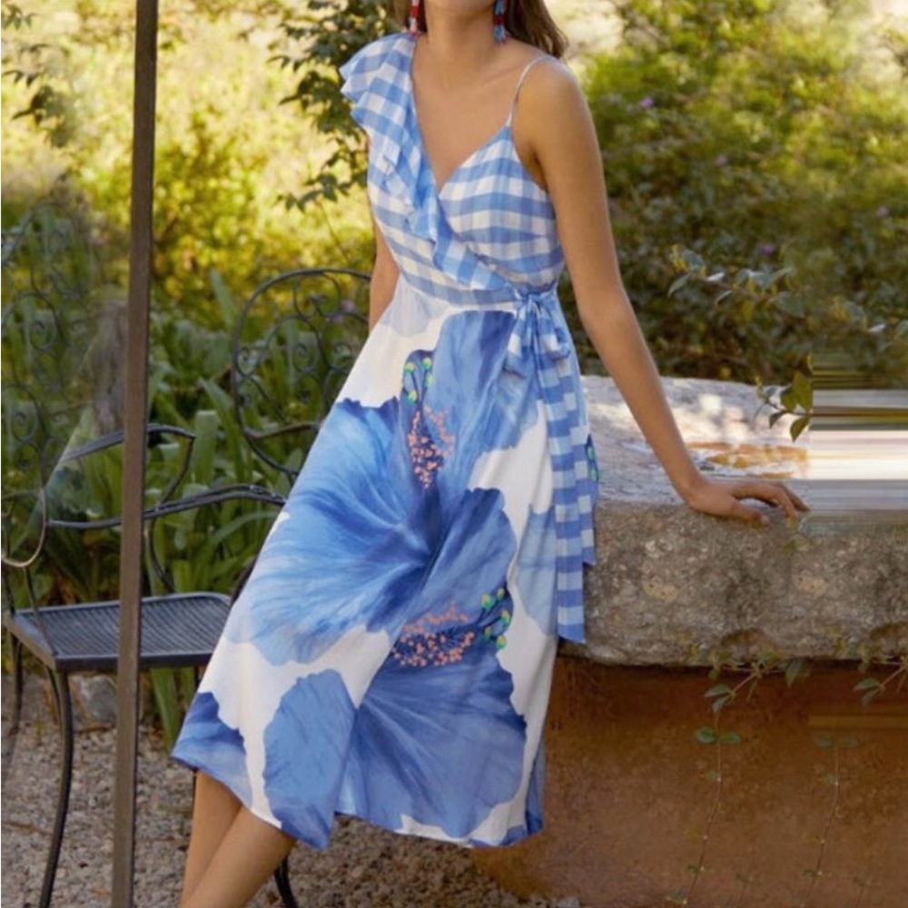 Farm Rio X Anthropologie Seaside Wrap Midi Dress viscose women’s size M - Picture 6 of 11